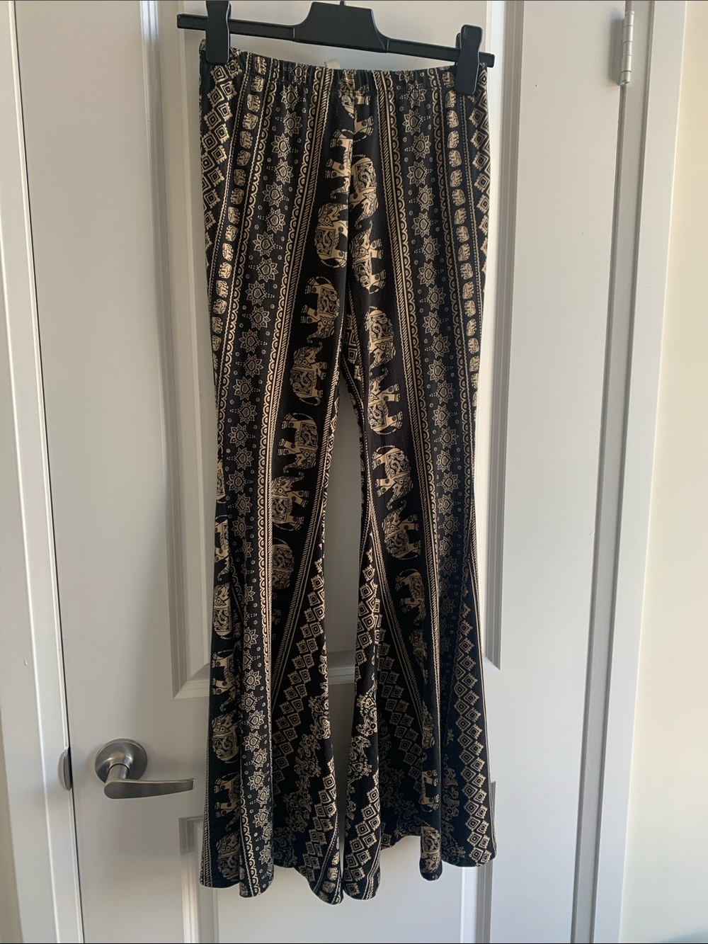 Promesa Black and Cream Elephant-Print Bell-Bottom Pants